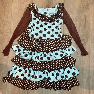 Like new teal and brown polka dot Mustard Pie toddler dress